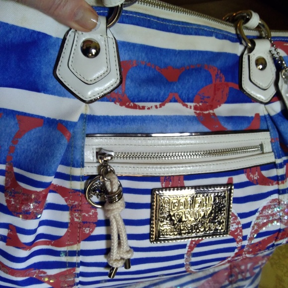 $398 Coach Signature Poppy Sequin Nautical Stripe - Picture 3 of 8